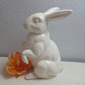 Vintage Midwest White Glossy Ceramic Rabbit Standing Easter Spring 10.25x7.25 in